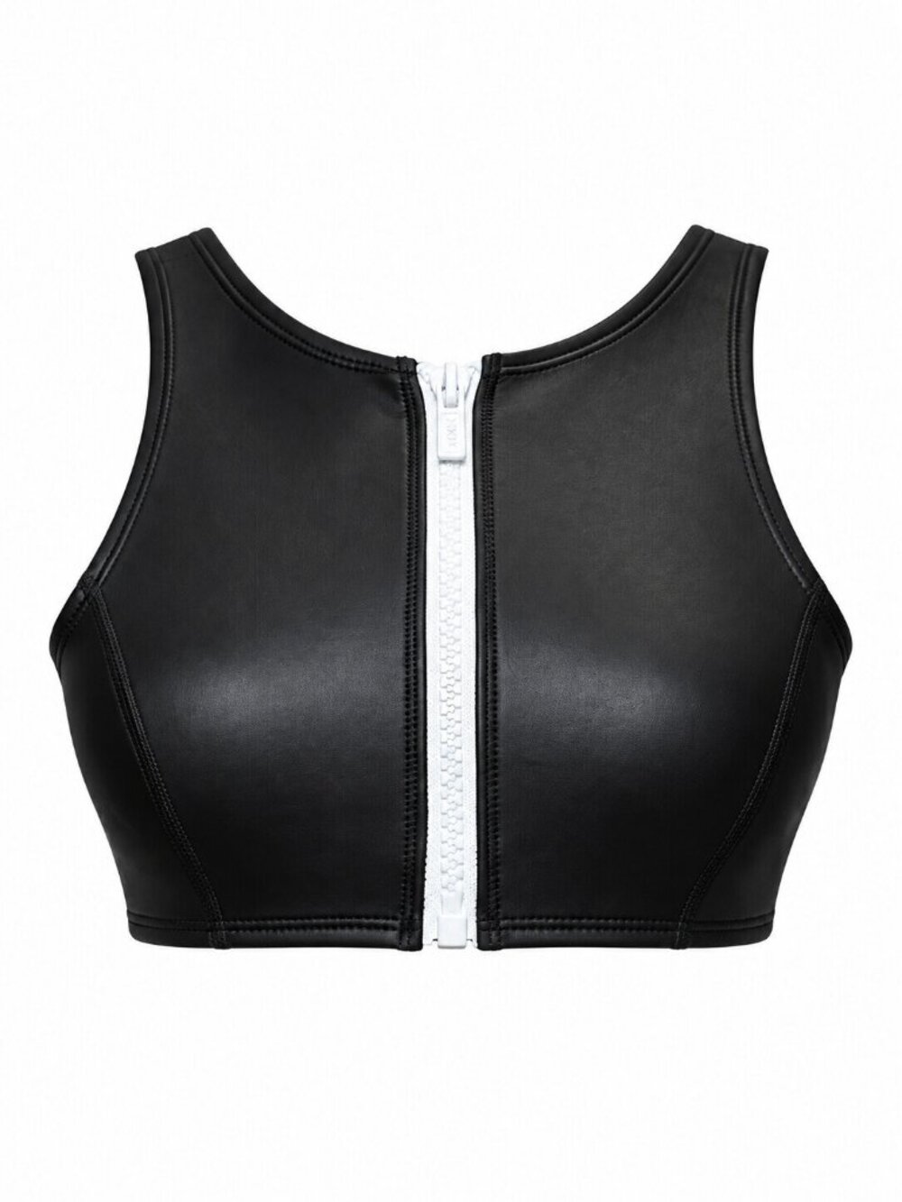 HOAKA Swimwear Black Neoprene Zip Front Crop Top Size M